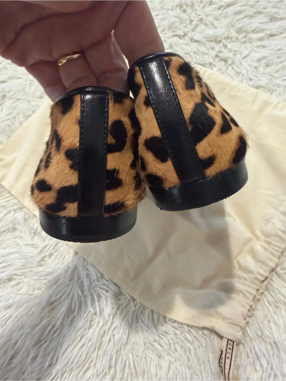 Tory Burch Cap-Toe Ballet Black and Brown Leopard Printed Hair Calf - Size 9 - N